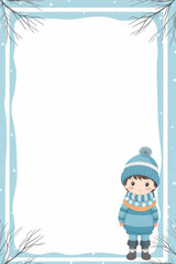 Winter season paper frame with white background and copy space