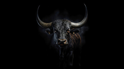 bull's head on a black background. Generative AI.1