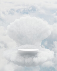 Wall Mural - Abstact 3d render and Natural background, White podium on the shell shape cloud for product display, minimalist mockup and showcase