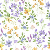 Fototapeta  - Watercolor floral seamless pattern. Hand drawn illustration isolated on white background.
