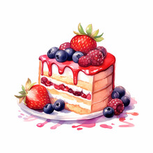 Tart Cake Watercolor Illustration On White Background