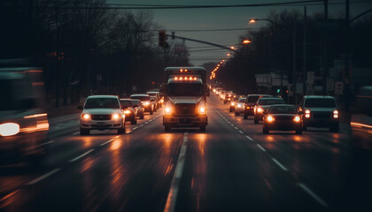 Wall Mural - Nighttime traffic jam on busy city street generated by AI