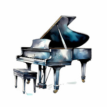 Piano Watercolor Illustration On White Background