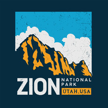 Vector Illustration Of Zion National Park With Sunny Weather In Color In Vintage Style For Your T-shirt Design, Posters, And Other Uses