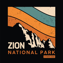 Zion National Park Vector Illustration In Vintage Style For T-shirt Design, Posters And Other Uses