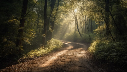 Poster - Tranquil scene of autumn forest in sunlight generated by AI