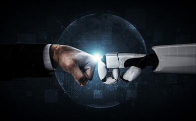 Poster - 3d rendering artificial intelligence ai research of robot and cyborg development for future of peopl