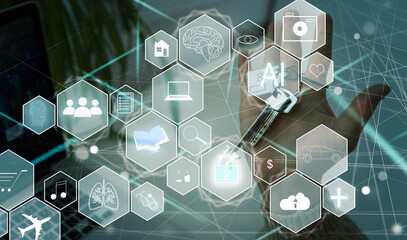 Aufkleber - AI, Artificial intelligence, machine learning, neural networks and modern technologies concepts. IOT and automation.