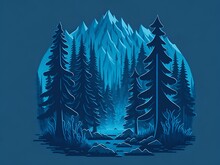 A Blue Pine Forest, Landscape Made With Generative AI.