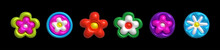 Inflatable Flower Set. Inflated 3D Element With The Plasticine Effect. Vector Illustration