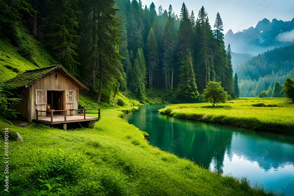 beautiful river in the green forest Stock Photo | Adobe Stock