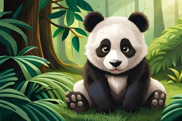 Wall Mural - Happy panda in the forest generated by AI tool