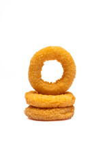 Wall Mural - Fried onion rings on white background	