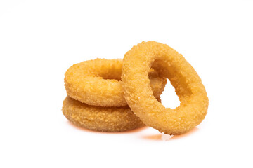 Wall Mural - Fried onion rings on white background	