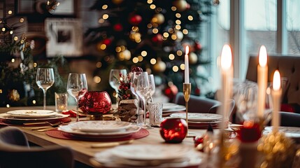 table set for a party, christmas table, christmas decoration, christmas table setting