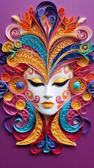 Wall Mural - A colorful mask made out of paper on a purple background. Generative AI.