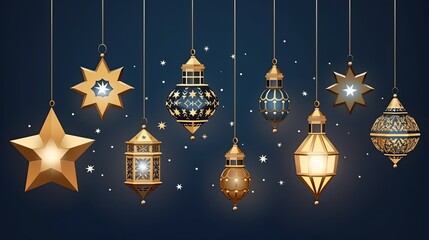 Wall Mural - Arabic traditional Ramadan Kareem eastern lanterns christmas background with stars