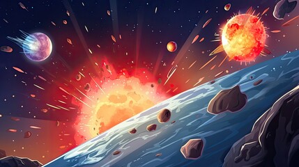 Canvas Print - Galaxy outer space background with planets and explosion