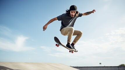 Wall Mural - man doing a cool skateboarding trick