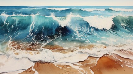 Wall Mural - Aerial view of ocean waves reaching the coastline