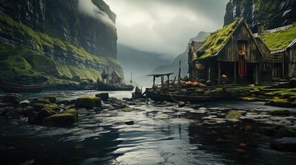 Faroe Islands Denmark sunset in the city of kotor countryfloating houses on the water