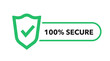 100 percent secure vector icon. 100% Secure label for product design element. Badge or button for commerce website. Vector illustration.