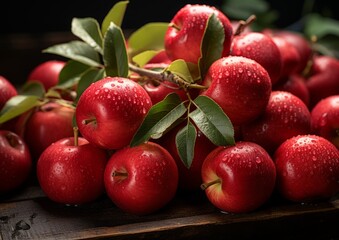 Wall Mural - Red apples on a wooden table, AI generated