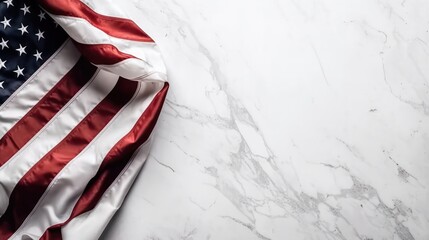 Wall Mural - America flag banner on white marble background. Generative AI