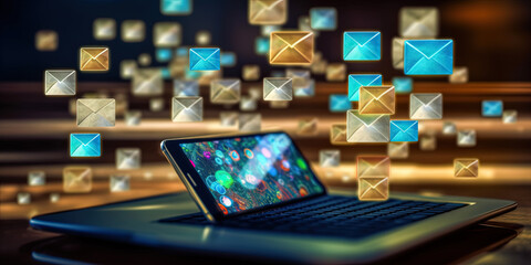 Sending and receiving emails. Concept modern communication. Generative AI.