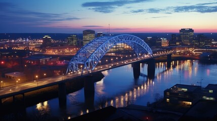 Wall Mural - Memphis city harbour bridge at night