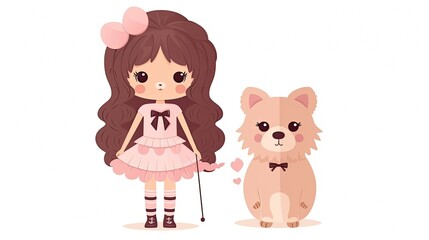 Wall Mural - cute girly fashionable bear doll with little dog vector