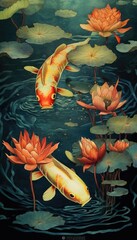 Wall Mural - fish swimming in the pond