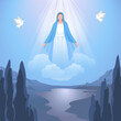 Feast of the immaculate conception.Holy Blessed Virgin Mary or Mother of God. Assumption of Mary.Vector illustration for Christian and Catholic communities decoration of religious holidays.Vector