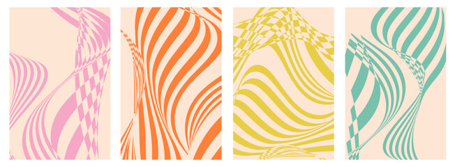 Poster - Groovy hippie 70s vector backgrounds for poster, flayer and social media. Y2k aesthetic, trendy retro psychedelic style. Distorted and twisted vector illustration in trendy retro psychedelic style.