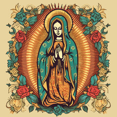 Wall Mural - Illustration of Virgen de Guadalupe. AI Generated