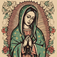 Wall Mural - Animated artwork showcasing Virgen de Guadalupe. AI Generated