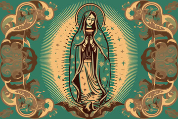 Wall Mural - Animated artwork showcasing Virgen de Guadalupe. AI Generated