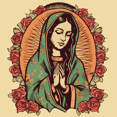 Wall Mural - Animated artwork showcasing Virgen de Guadalupe. AI Generated