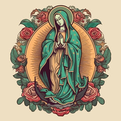 Wall Mural - Virgen de Guadalupe brought to life in an animation. AI Generated