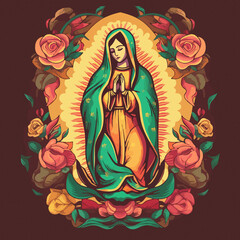 Wall Mural - Virgen de Guadalupe brought to life in an animation. AI Generated