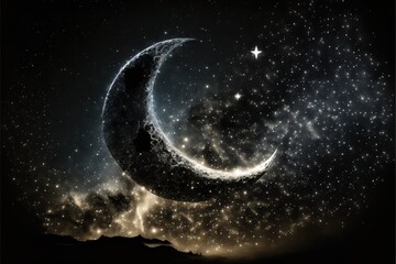 Wall Mural - a crescent and a star in the sky with a night sky in the background with stars and a crescent in the middle of the night sky with a star in the middle of the middle.