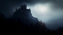 Castle On The Rock. Night Landscape. Generative AI