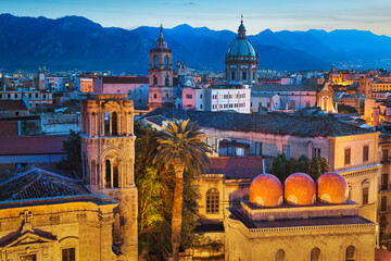 Palermo, Italy rooftop skyline view with the Church of San Cataldo