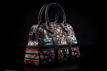 Poster - trendy print handbag against black background, created with generative ai