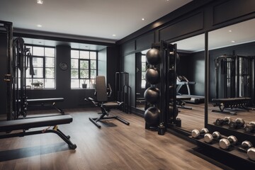 Wall Mural - a full-size gym with a variety of equipment, including free weights and cardio machines, created with generative ai