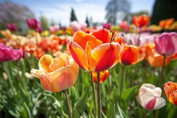 Canvas Print - close-up of vibrant tulips in full bloom, created with generative ai