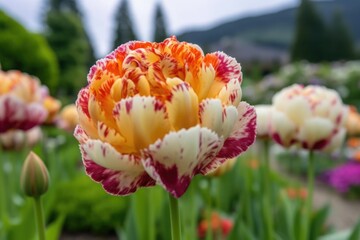 Sticker - close-up of vibrant tulips against blurred background, created with generative ai