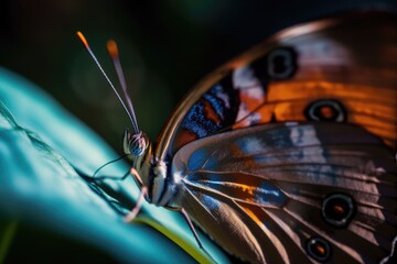 Wall Mural - macro shot of butterfly, with its vibrant colors and delicate wings in full view, created with generative ai