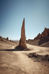 Poster - arrow-shaped rock formation in a desert landscape, created with generative ai