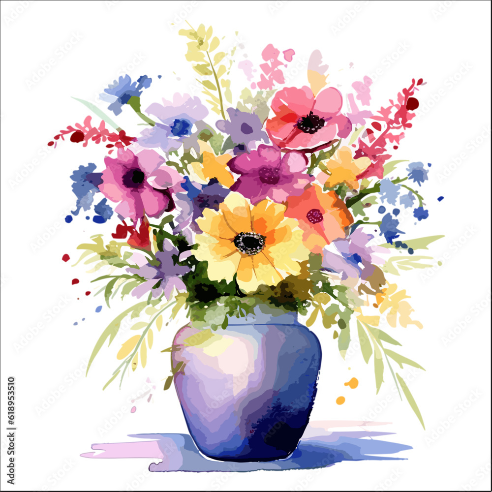 Clipart of flowers in vase for art design decoratve element. Stock Vector |  Adobe Stock, image size:1000x1000